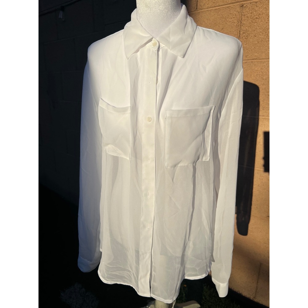 Decree Womens White Sheer Button Down Long Sleeve Blouse Shirt Size M NWT